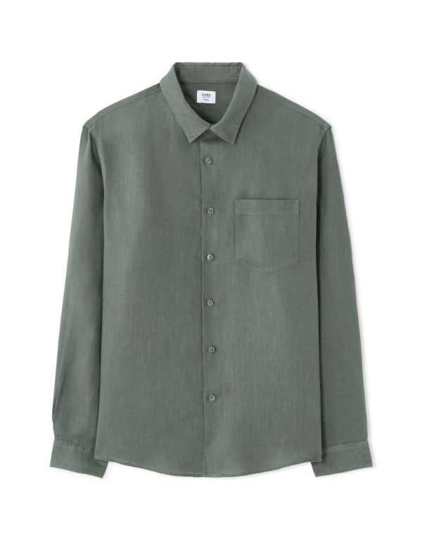 Chemise regular 100% lin - vert moyen