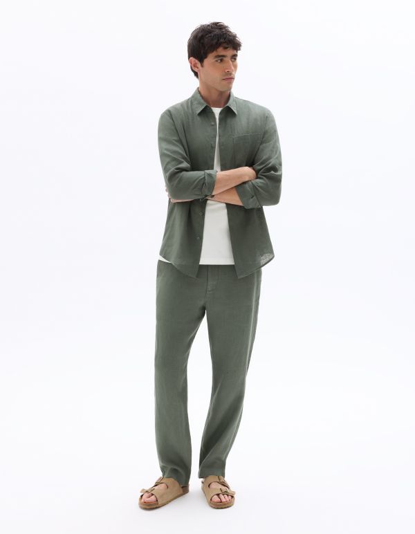 Chemise regular 100% lin - vert moyen