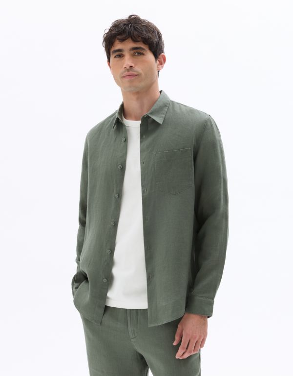 Chemise regular 100% lin - vert moyen