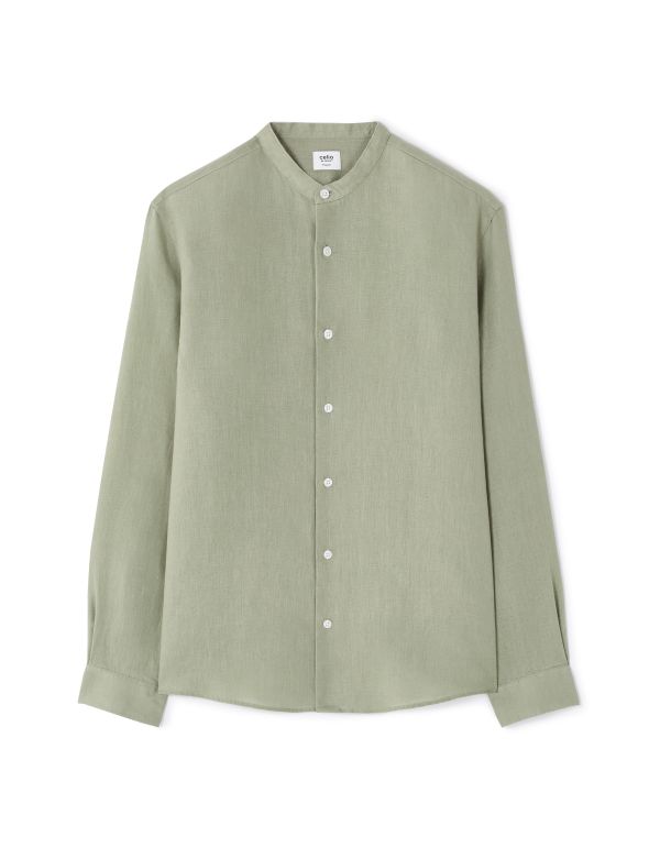 Chemise regular col mao 100% lin - kaki