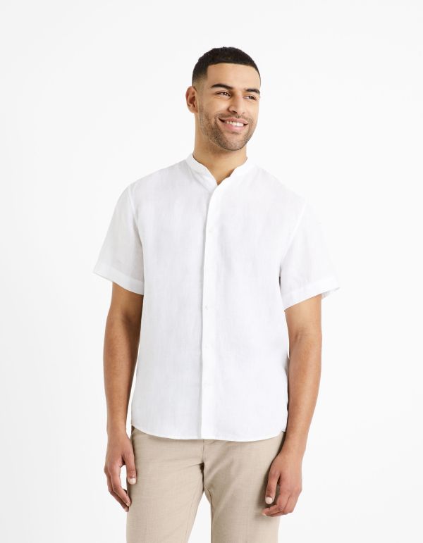 Chemise col mao regular 100% lin - blanc