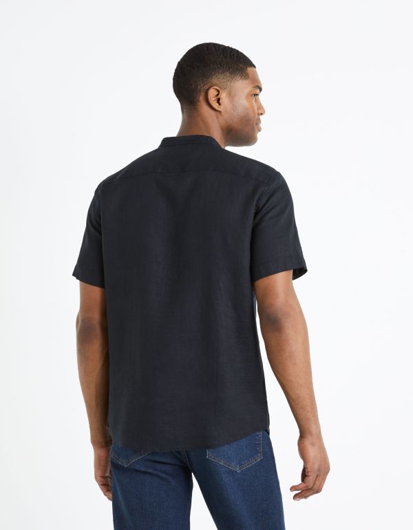 Chemise col mao regular 100% lin - noir