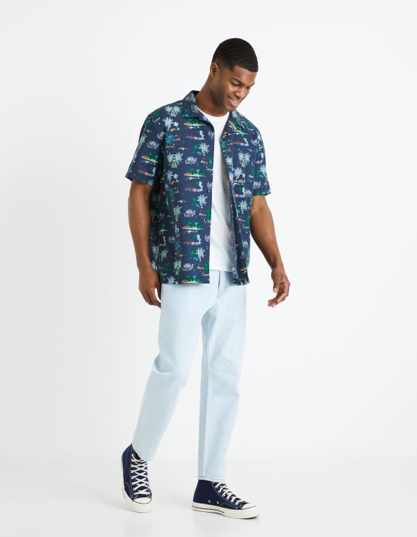 Chemise relax en lin coton - marine