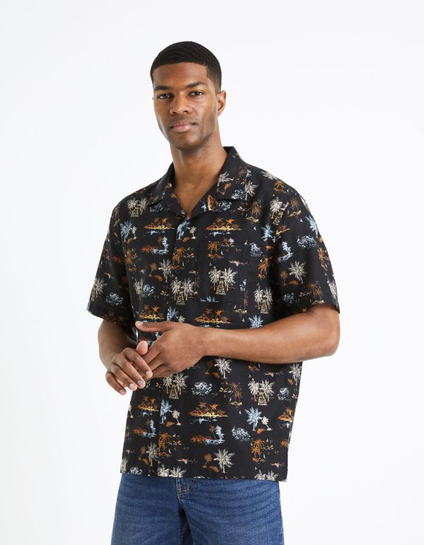 Chemise relax en lin coton - noir