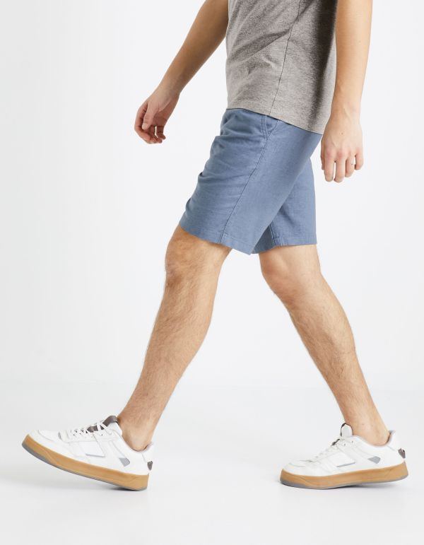 Bermuda en lin coton - bleu