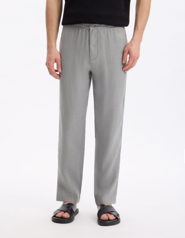 Pantalon straight 100% lin - gris
