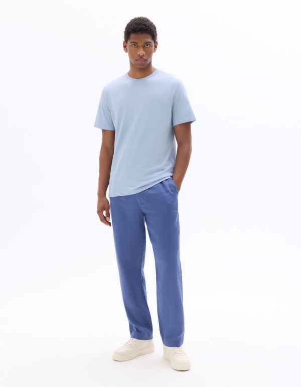 Pantalon straight 100% lin - bleu foncé