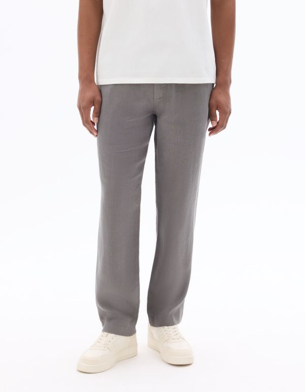 Pantalon straight 100% lin - gris foncé
