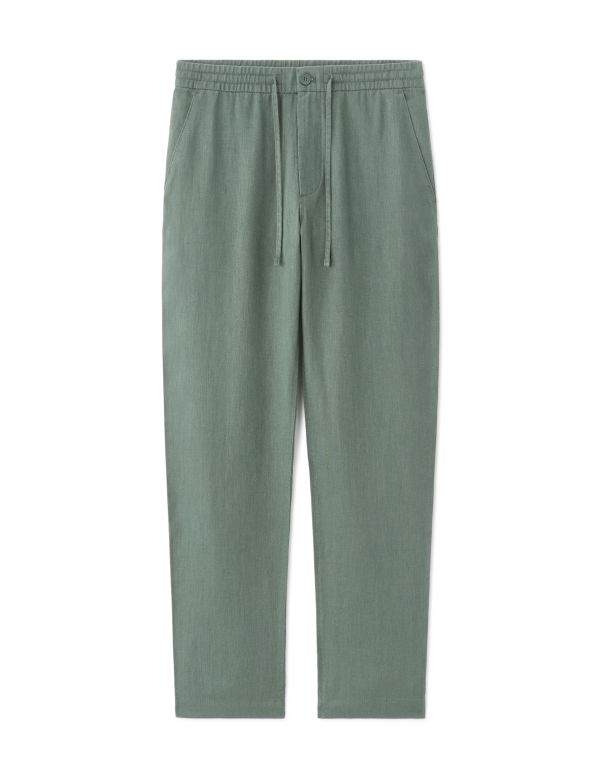 Pantalon straight 100% lin - vert moyen