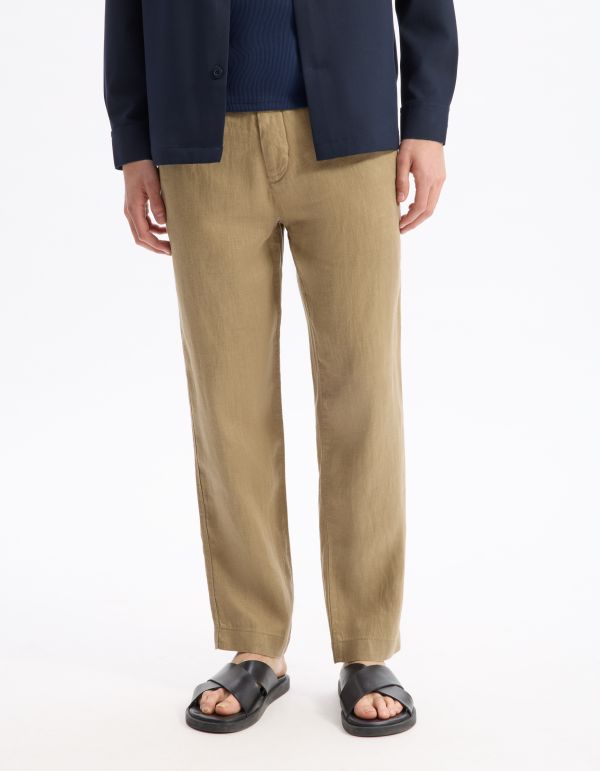 Pantalon straight 100% lin - taupe