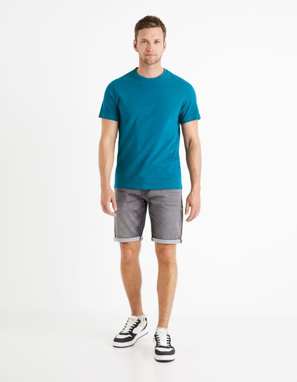 T-shirt col rond 100% coton piqué - pétrole