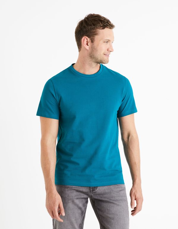 T-shirt col rond 100% coton piqué - pétrole