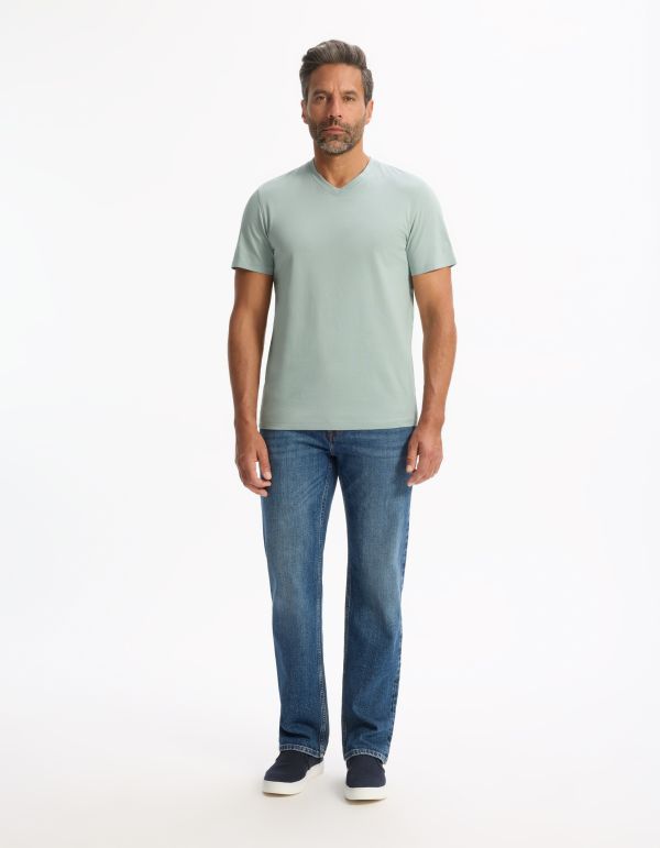 T-shirt regular col v 100% coton - vert clair