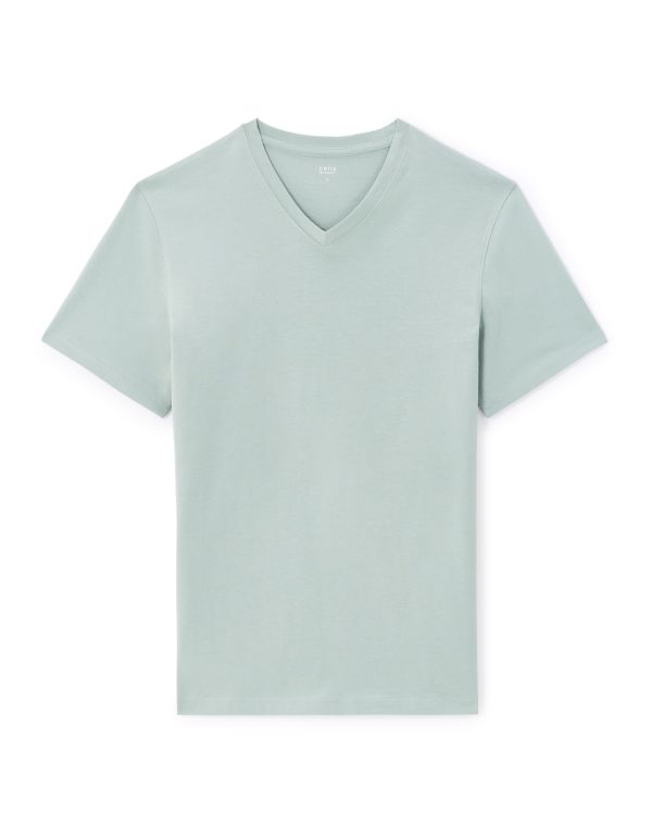 T-shirt regular col v 100% coton - vert clair