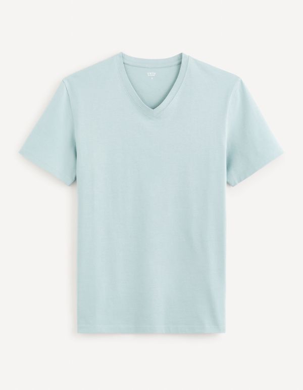 T-shirt col V 100% coton - blue wave