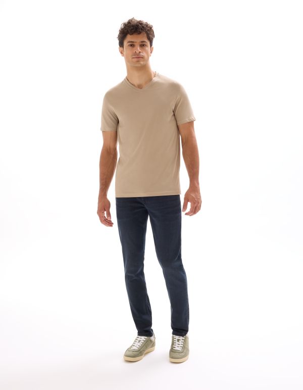 T-shirt regular col V 100% coton - beige foncé