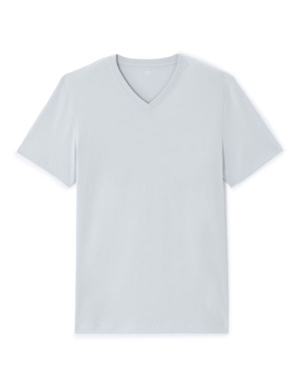 T-shirt regular col V 100% coton - bleu