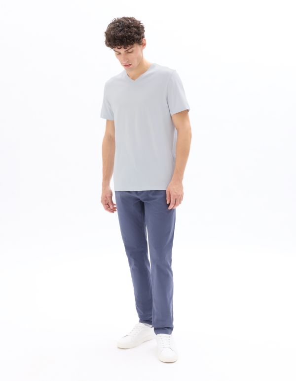 T-shirt regular col V 100% coton - bleu