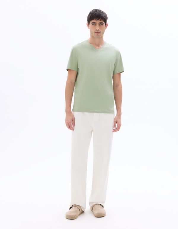 T-shirt regular col V 100% coton - vert clair