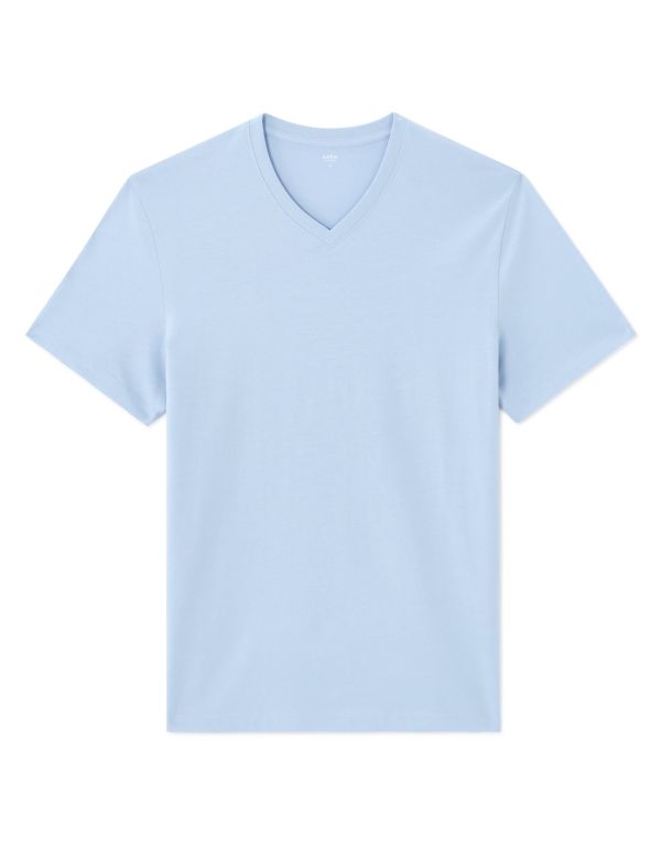 T-shirt regular col V 100% coton - bleu moyen