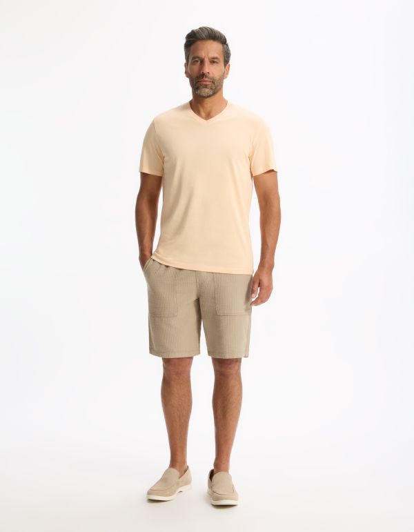 T-shirt straight col v 100% coton - orange