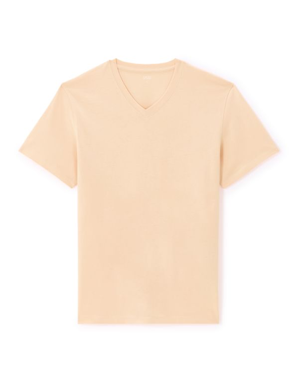 T-shirt straight col v 100% coton - orange