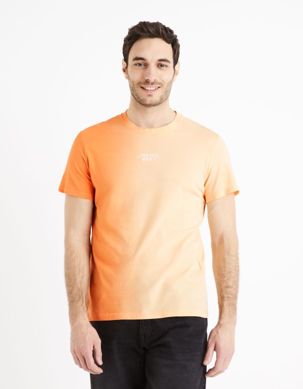 T-shirt col rond tye & dye 100% coton - pêche