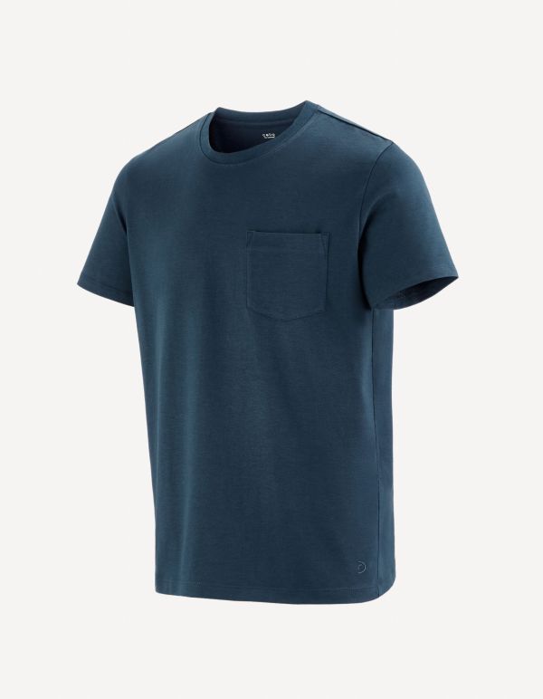 T-shirt col rond avec poche - Marine