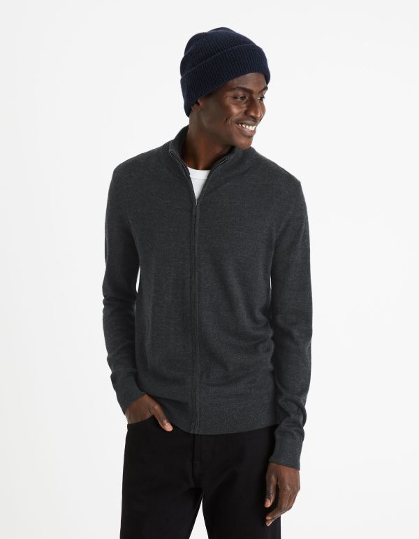Cardigan zippé laine mélangée - anthracite