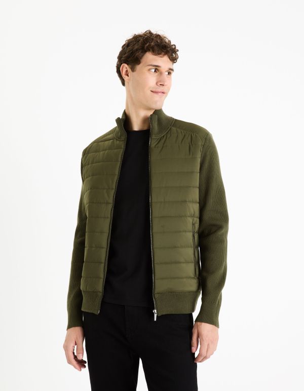 Blouson mix matière coton mélangé - kaki