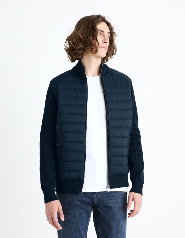 Blouson mix matière coton mélangé - marine