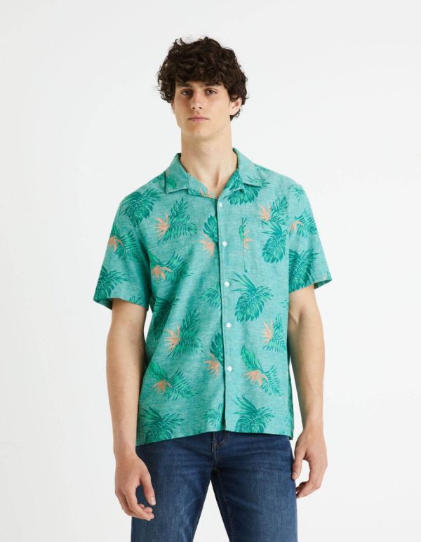 Chemise relax coton lin - vert