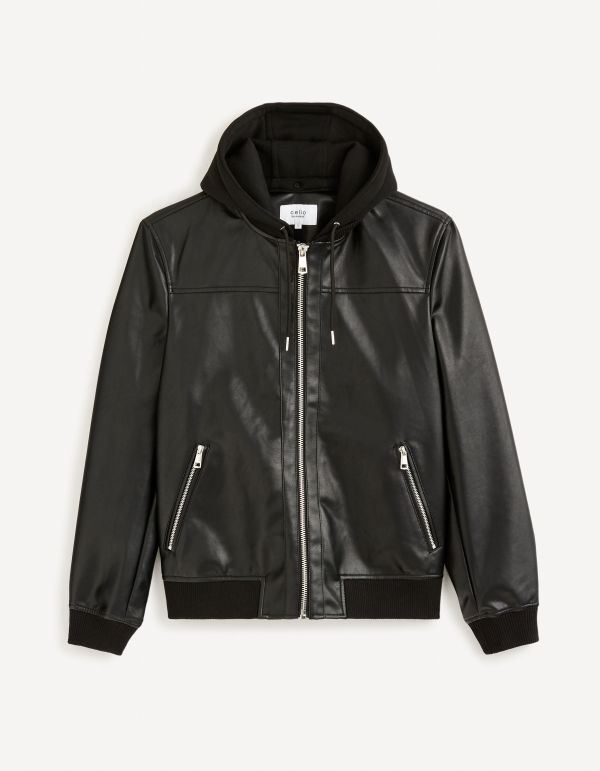 Blouson biker capuche molleton - noir
