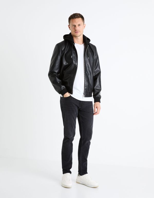 Blouson biker capuche molleton - noir