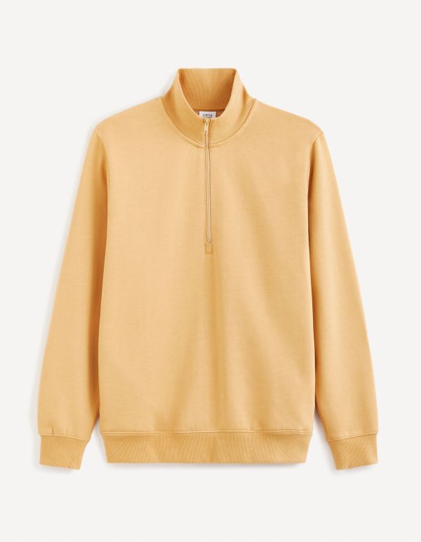 Sweat col zippé coton mélangé - beige