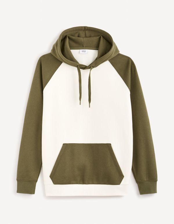 Sweat à capuche coton mélangé - kaki