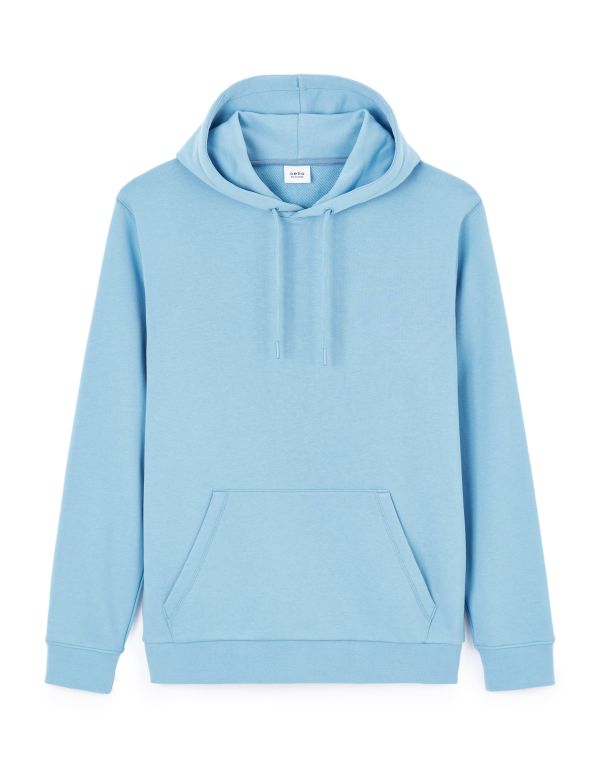 Sweat capuche fixe coton - bleu clair