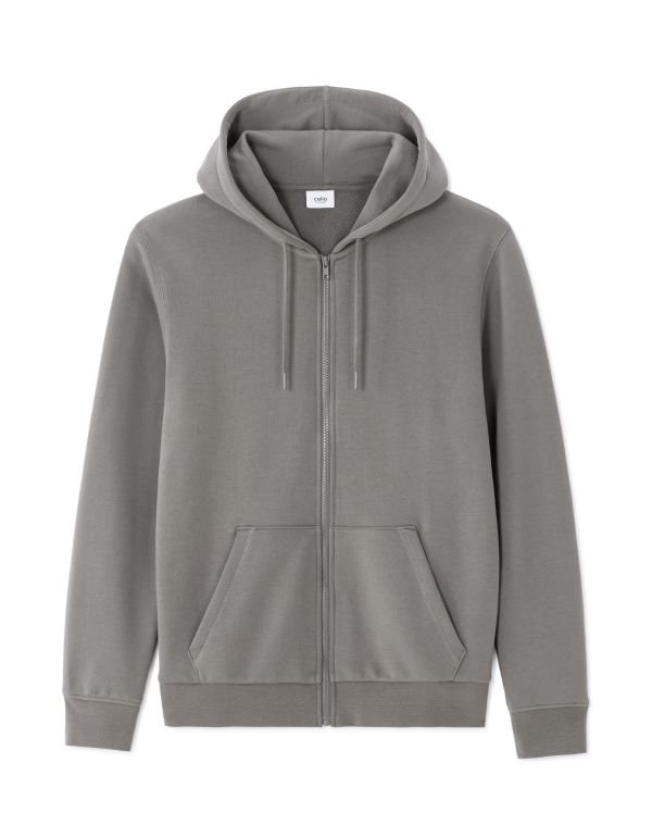 Sweat zippé à capuche 100% coton - gris moyen