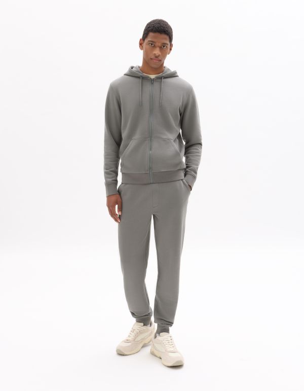 Sweat zippé à capuche 100% coton - gris moyen