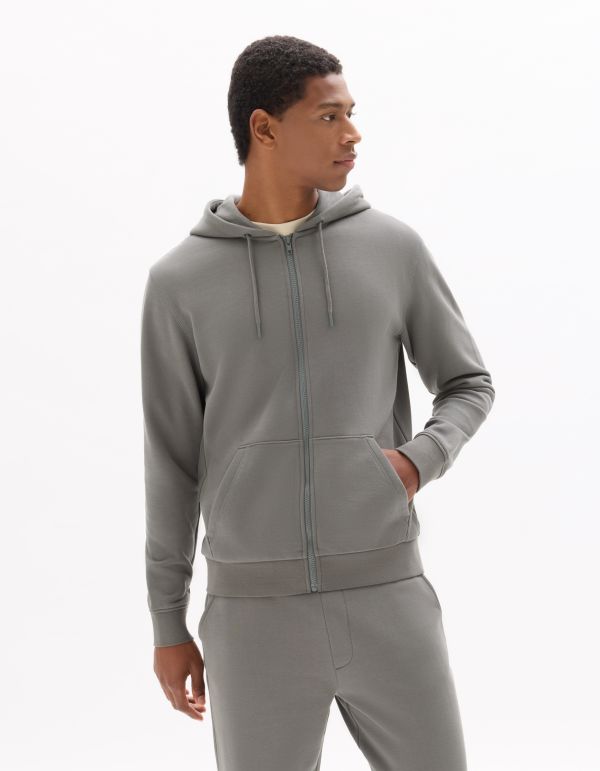 Sweat zippé à capuche 100% coton - gris moyen