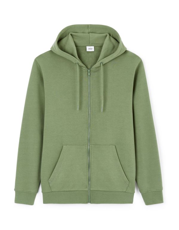 Sweat capuche fixe en coton - kaki
