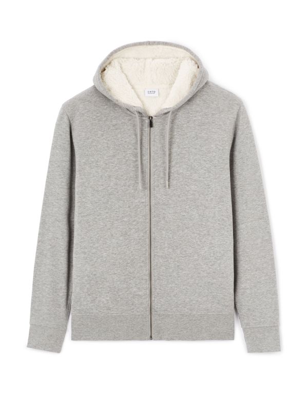 Sweat zippé à capuche coton mélangé - gris chiné