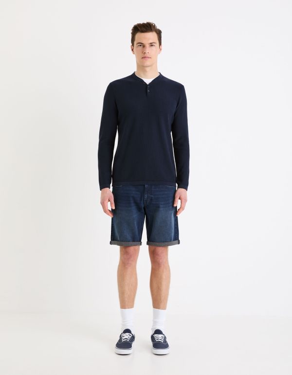Pull col henley en coton - marine