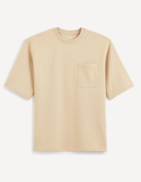 T-shirt col rond oversize coton mélangé - beige
