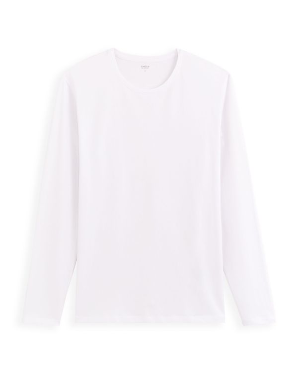 T-shirt slim en coton stretch manches longues - blanc