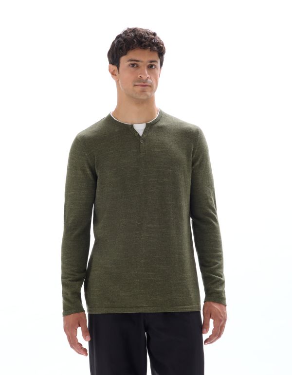 Pull col tunisien coton mélangé - kaki