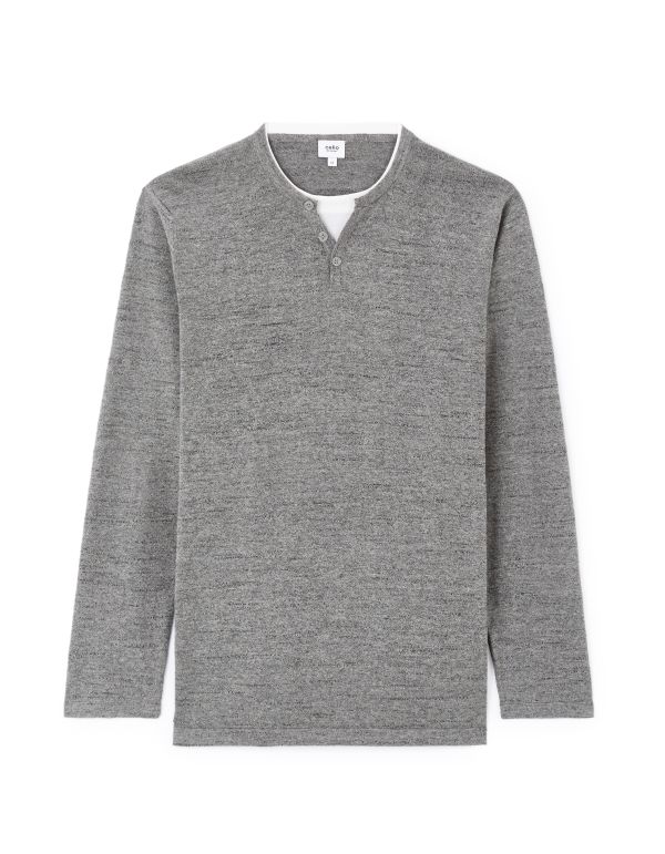Pull col tunisien 100% coton - gris chine
