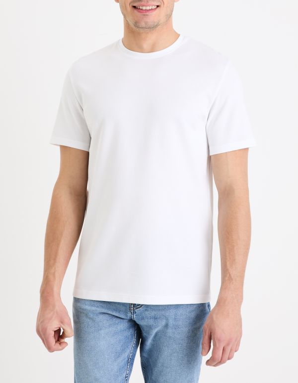 T-shirt straight col rond coton mélangé - blanc