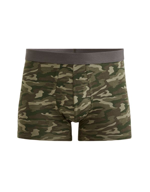 Boxer en coton stretch motifs camouflage - kaki