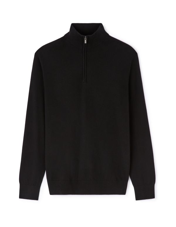 Pull col montant zippé 100% coton - noir